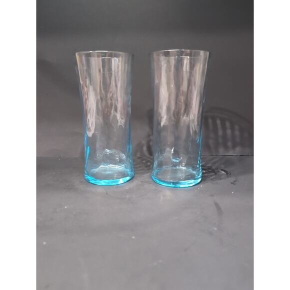 Wheaton Highball Glasses, Ribbed Optic Swirl, Sea Blue Set of 2, Vtg Drinkware‎ - Picture 1 of 9